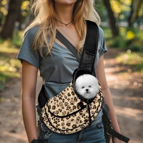 Brown Leopard Print Dogs Sling Carrier for Small Dogs Summer Mesh Pet Puppy Outdoor Travel Carrier Bag Breathable Cat Sling for Travel Walk Puppy Essentilas