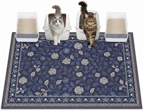 Glittme Cat Litter Mat, 47"x35" Non-Slip Washable Trapping Mat for Cats