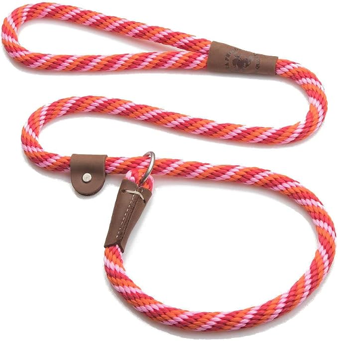 Mendota Pet British Style Slip Leash, 1/2-Inch by 4-Feet, Twist Taffy Red/Orange/Pink