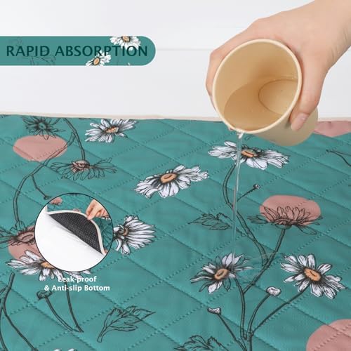 IEUUMLER Washable Pee Pads for Dogs, 2 Pack Non-Slip & Waterproof Pack Whelping Pad, Reusable Washable Puppy Potty Training Pad with Fast Absorbent for Playpen EU007 (Teal Daisy, 30"X20"-2pcs)