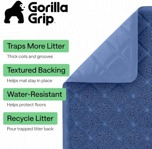 GORILLA GRIP Cat Litter Box Mat, Coiled Mesh Trapping Mats, 35x23 Navy
