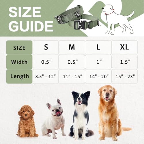 PawsPassion Dog Collars for X-Large Dogs, Heavy Duty Tactical Dog Collar with Metal Buckle, Durable Pet Collar Quick Release, Reinforced Nylon No Pull Dog Collar (Evergreen, XL)