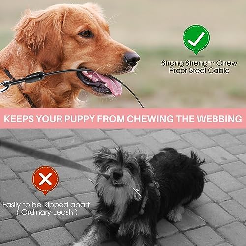 Upgraded 16 Ft Retractable Dog Leash with Chew Proof Cable - Pink