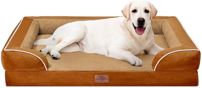 Comfort Expression Orthopedic Dog Bed for Extra Large Dogs with Bolster | Waterproof Dog Couch Bed with Washable Cover & Non-Slip Bottom, Supportive Egg Crate Foam XL Pet Bed, 45x35 Inch
