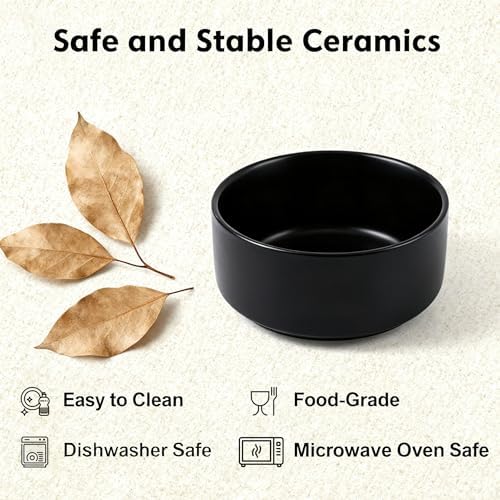 Elevated/Raised Ceramic Dog Bowl with Bamboo Stand,8 inch 7.6 Cups Non-Slip Heavy-Weighted Single Pet Dish, Reduces Neck Strain Black