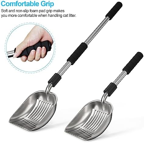 Depets Cat Litter Scoop, Long Handle Metal Litter Scooper - No Bending