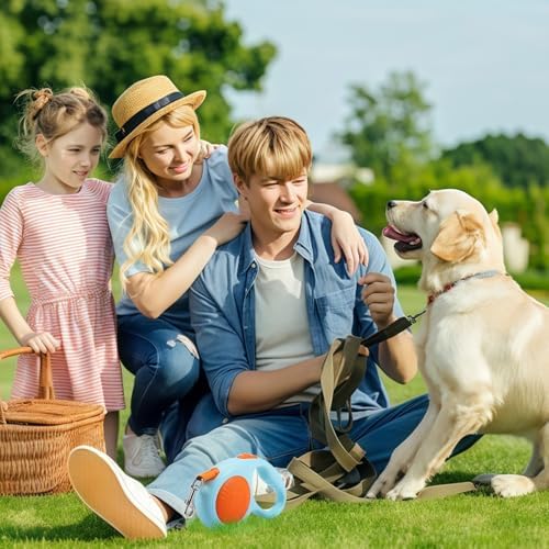 Retractable Dog Leash for Small Medium Dogs with Anti-Slip Soft Grip, 360° Tangle Free, 10 ft Strong Nylon Tape, One-Handed Brake, Pause, Lock (Orange)