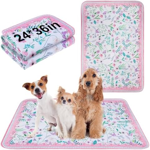 BEAUTYZOO 2 Pack Washable Pee Pads for Dogs,Reusable Puppy Pad 24x36 Floral