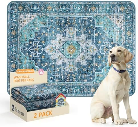 Lahome Reusable Washable Puppy Pads - 2 Pack Super Absorbent & Waterproof Dog Training Mats for Potty, Crate and Floor - Leakproof Pee Pads with Non-Slip Backing (Blue, 36"x48")