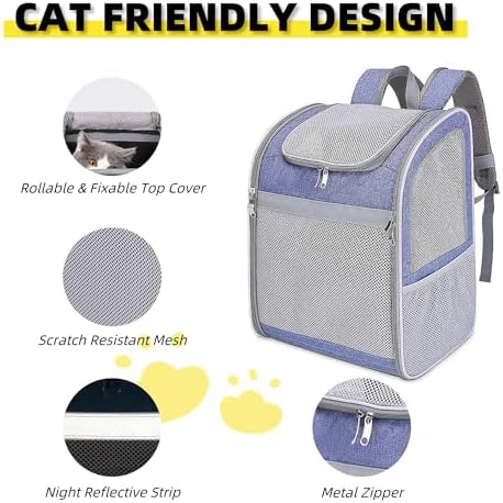 Cat Backpack Carrier - Large Space, Breathable Mesh, Anti-Scratch, Reflective Strip - Foldable Pet Carrier for Travel, Hiking & Outdoor Activities - Fits Cats & Small Dogs (Purple, X-Large)
