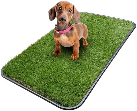 Ottomanson Artificial Grass Puppy Potty Training Pad with Tray, 15" x 30" Reusable Pee Pad for Small Pets and Dogs