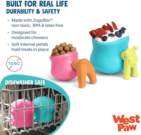 WEST PAW Zogoflex Toppl Interactive Treat Dispensing Puzzle Dog Toy for Mental Stimulation & Enrichment-Holds Kibble & Treats-Lickable, Freezable & Dishwasher Safe-Made in USA-Small-Geranium