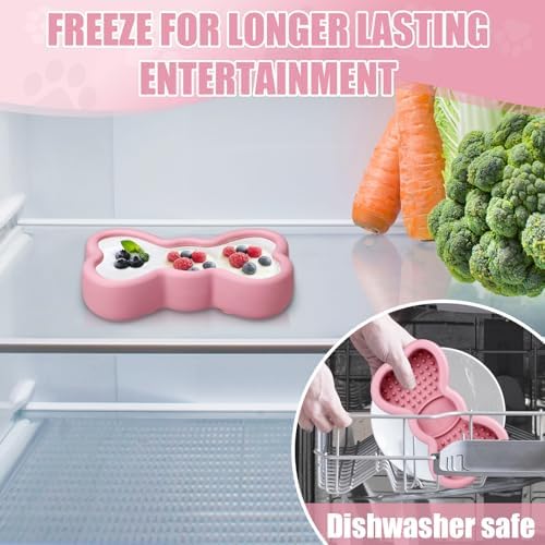 Lick Mat for Dogs, Animire Anti-Spilled Bow Tie Lick Bowls for Anxiety Relief, Silicone Slow Feeder Licking Pad with Suction Cups, Freezeable Dog Enrichment Toy for Boredom and Distraction(Pink,L)