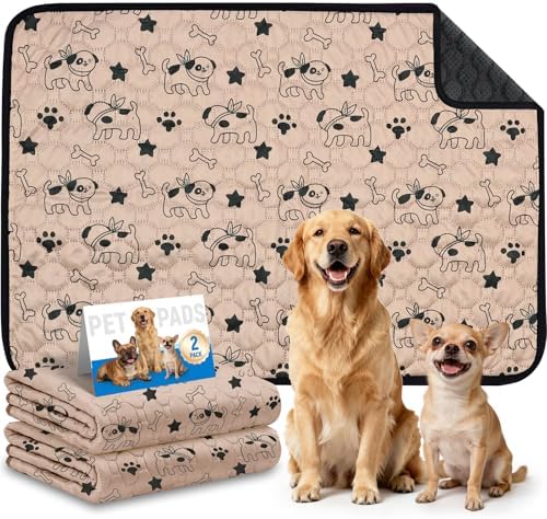 2 Pack Washable Pee Pads for Dogs, Absorbent Reusable Puppy Training Pads, Leakproof, Non-Slip, Waterproof Cat Doggie Pad Pet Potty Mat for Indoor&Outdoor, Whelping, Crate, Coffee 20"x28"