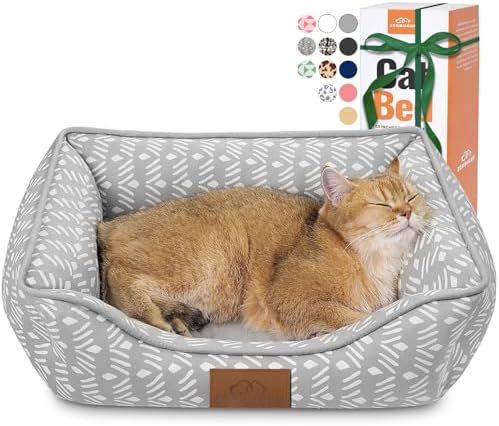 Zerbuger 20in Grey Pattern Rectangle Cat Dog Bed Machine Washable Sofa