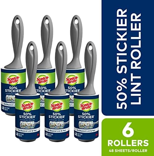 Scotch-Brite 50% Stickier Lint Roller Works Great On Pet Hair 6 Rollers 48 Sheets per Roller 288 Sheets Total (Packaging May Vary) (Pack of 2)