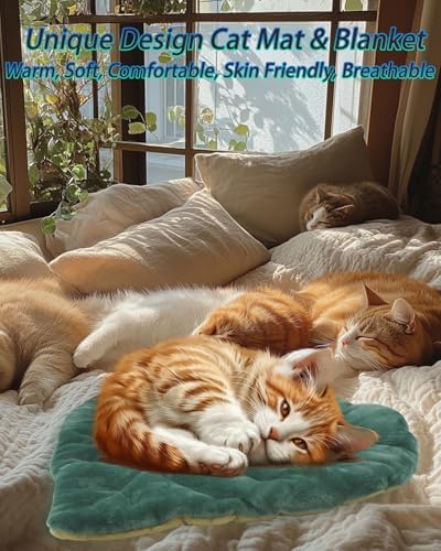 Cat Mat Self Warming Cat Bed 26"x20" Leaf Shaped Cotton Soft Warm Pet Pad Blanket for Indoor Bed Couch Sofa Floors Cat and Dog (Green)