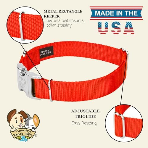 Country Brook Petz - Premium Nylon Dog Collar with Metal Buckle for Small Medium Large Breeds - 30+ Colors (Extra Large, 1 Inch, Hot Orange)