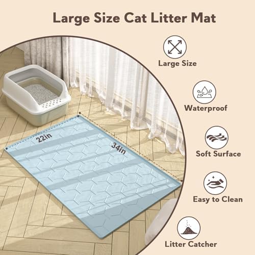 Garoopion Silicone Cat Litter Mat 34×22 inch, Easy to Clean, Blue