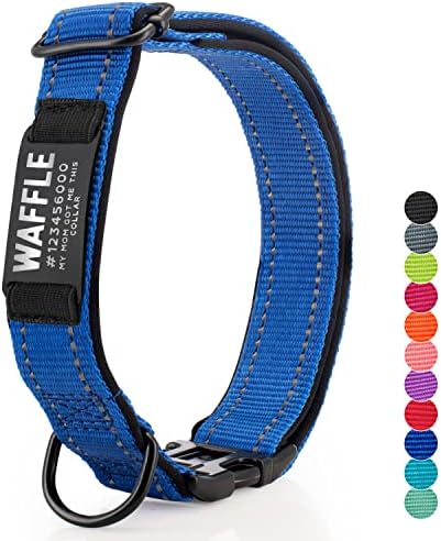 UPDATED - Personalized Dog Collars and Engraved Nameplate ID Tag, Reflective Nylon Dog Collar, Customizable in 11 Colors, 4 Adjustable Sizes, 16 Fonts, Dog Collar for Large, Small, Medium Dogs - RBLUE