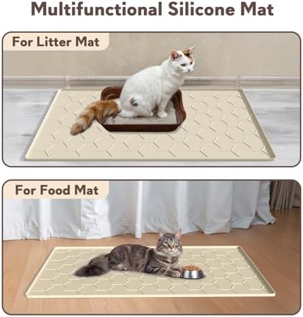 Garoopion Silicone Cat Litter Mat 34×22 inch, Easy to Clean, Beige