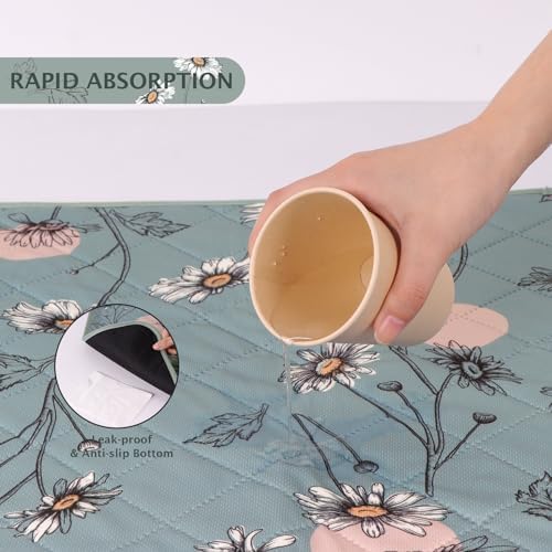IEUUMLER Washable Pee Pads for Dogs, 1 Pack Non-Slip & Waterproof Pack Whelping Pad, Reusable Washable Puppy Potty Training Pad with Fast Absorbent for Playpen EU007 (Green Daisy, 63"X63"-1pcs)