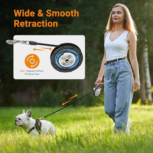 Retractable Dog Leash, 360° Tangle Free, 16 ft Strong Nylon Tap for Pets, Walking Leash for Medium and Large Dogs, Heavy Duty, One Button Break and Lock, Up to 66 lbs