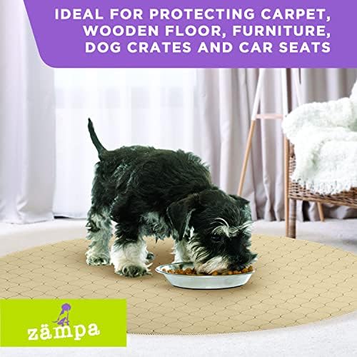 Zampa Pets Washable Pee Pads for Dogs Round 24" - Pet Food Mat | Reusable Puppy & Whelping Pad | Waterproof Training Dog & Cat Bowl Mat | Great for Playpens