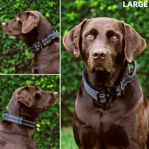Tuff Pupper Tactical Dog Collar | Heavy Duty 1.5" Wide Ballistic Nylon | Training Control Handle | Quick-Release Metal Buckle | Reflective Bands | ID Tag Holder | Padded Inner Lining (Black, Large)