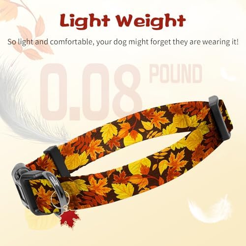 Kazazoo Dog Collar Cute and Soft Nylon Puppy Collar for Boy and Girl Dogs, Adjustable Dog Collars for Large Dogs, Maple Leaf-L
