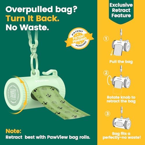 Dog Poop Bags Rolls with Retractable Poop Bag Holder, Leak Proof and Extra Thick Lavender Pet Waste Bags, 70% Recycled GRS Certified, 1 Dispenser and 105 Bags for Doggy Walking & Cat Litter