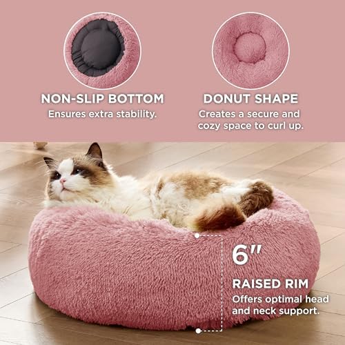 Bedsure Calming Cat Beds Donut Round Washable Kitten Bed,20 inches