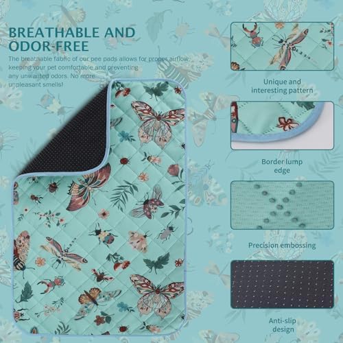 IEUUMLER Washable Pee Pads for Dogs, 2 Pack Insect Pattern Reusable Waterproof Puppy Potty Pads, Non-Slip Absorbent Pet Training Pads for Playpen Crate Bed EU014