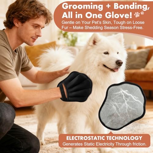 Pet Hair Removal Glove for Cat & Dog, Electrostatic Pet Hair Remover Tool for Furniture, Couch, Laundry, Carpet | Upgraded 5-Finger Washable, Quick Dog & Cat Fur Remover, Black+Black