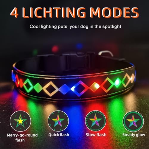 Personalized Flashing Dog Collar with Laser Engraved ID Tag