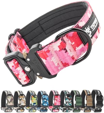 TSPRO Tactical Dog Collar, Heavy Duty Quick Release Metal Buckle and Patch