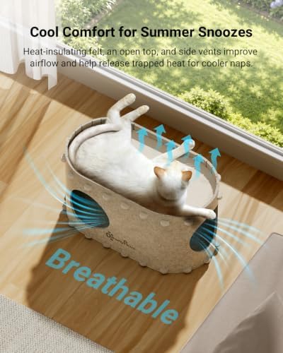 DownyPaws Cat House for Indoor Cats, Peekaboo Cat Bed Cave, Cream