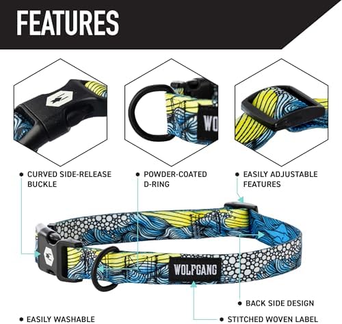 Wolfgang Heavy Duty, Adjustable Dog Collar with Quick Release Nylon Buckle for Walking & Training, DawnPatrol Print, Large