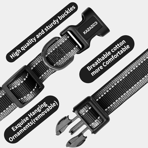 Kazazoo Large Dog Collar, Reflective Collar,No Pull,Heavy Duty Collar,Soft Neoprene & Quick Release Buckle Dog Collars for Labrador,German Shepherd,Golden Retriever-Black-XL