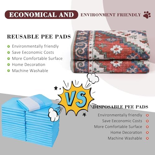 Washable Pee Pads for Dogs, 2 Pack Reusable Puppy Pads Absorbent Training Pads for Dogs Waterproof Dog Mat Non-Slip Whelping Pet Mat (Red/Rhombus, 36“×41”-2Pack)