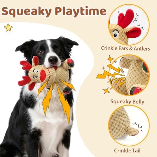Reindeer Squeaky Dog Toy – Soft Crinkle Stuffed Chew Toy for Small & Medium Dogs, Cute Plush Puppy Toy