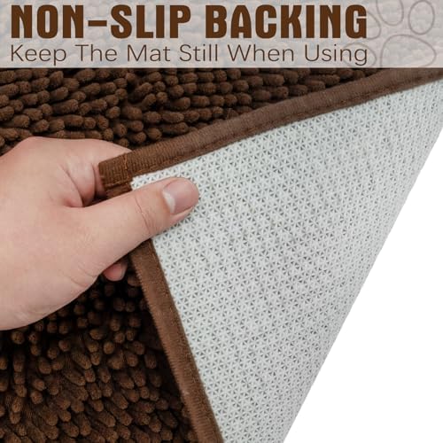 EXPAWLORER Dog Door Mat for Muddy Paws - Highly Absorbent Microfiber Pet Rug, Quick Dry Chenille Dog Runner Rug Indoor Outdoor, Non-Slip Entryway Carpet Washable Mud Mat for Dogs, Brown 36"x24"