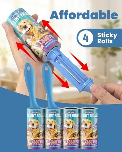 POPCHOSE Lint Roller for Pet Hair Extra Sticky, 360 Sheets with 2 Handles