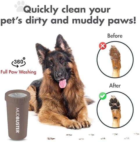 Dexas MudBuster Large Dog Paw Cleaner, Taupe, Fits 2.5"-3.5" Wide Paws, Gentle Silicone Bristles for Quick, Easy Cleaning