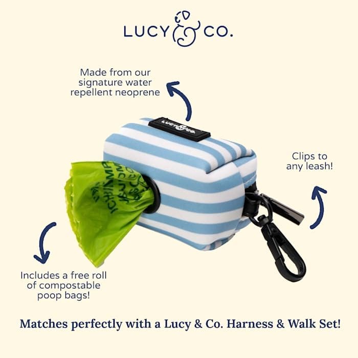 Lucy & Co. Set Sail Poop Bag Holder - Cute Designer Pet Waste Bag Dispenser, One Size, Blue & White Stripes