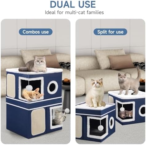 Shikha 2 Story Cat House beds for Indoor Cats with Scratch Pads Blue