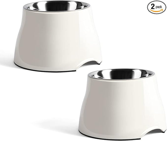 Fluffydream Elevated Dog Bowls, Prevention of Vertebrae Disease, Non-Slip With Stainless Steel Bowl, High Capacity Food Bowls (SnowWhite 2 Packs, L 860ML / 3 Cups)