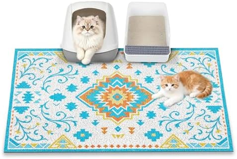 Cat Litter Mat, 35" x 23" Litter Box mat, Traps 100% Litter, Non-Slip Kitty Litter Trapping mats, Large Cute Litter mat, Easy Clean for Scatter Control, Bohe cat Food mat, Urine Waterproof