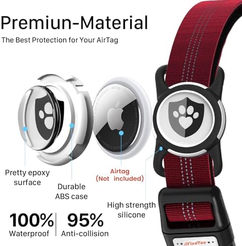Waterproof AirTag Dog Collar with QR Code Dog Tag, Burgundy M