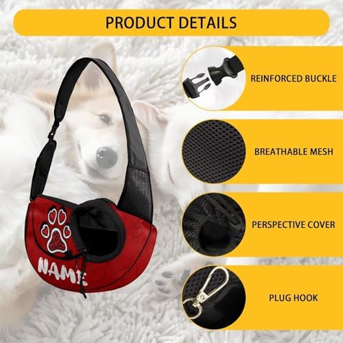 COEQINE Personalized Red Dog Paw with Name Puppy Carrying Bag Custome